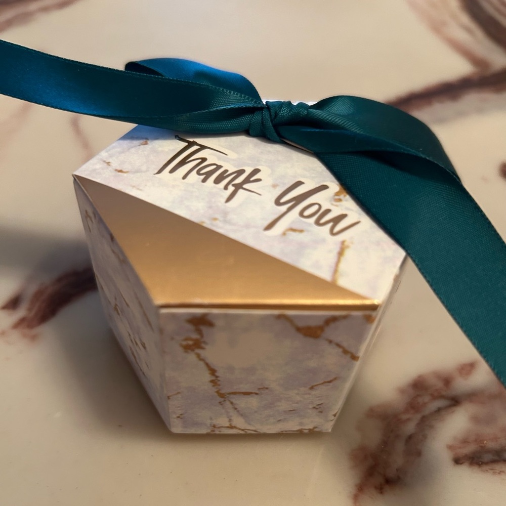 Elegant Marble Gift Box with Teal Ribbon